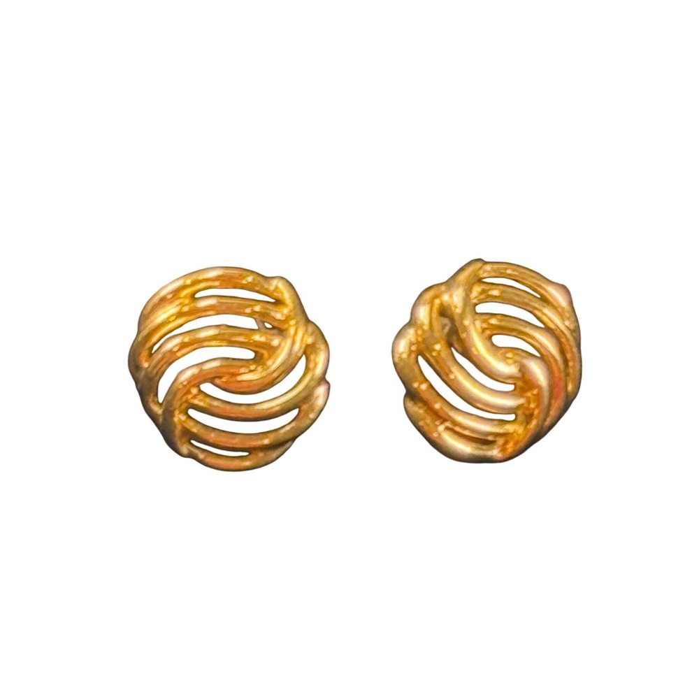 Monet Gold Tone Swirl Knot Stud Earrings Vintage Signed Post Back